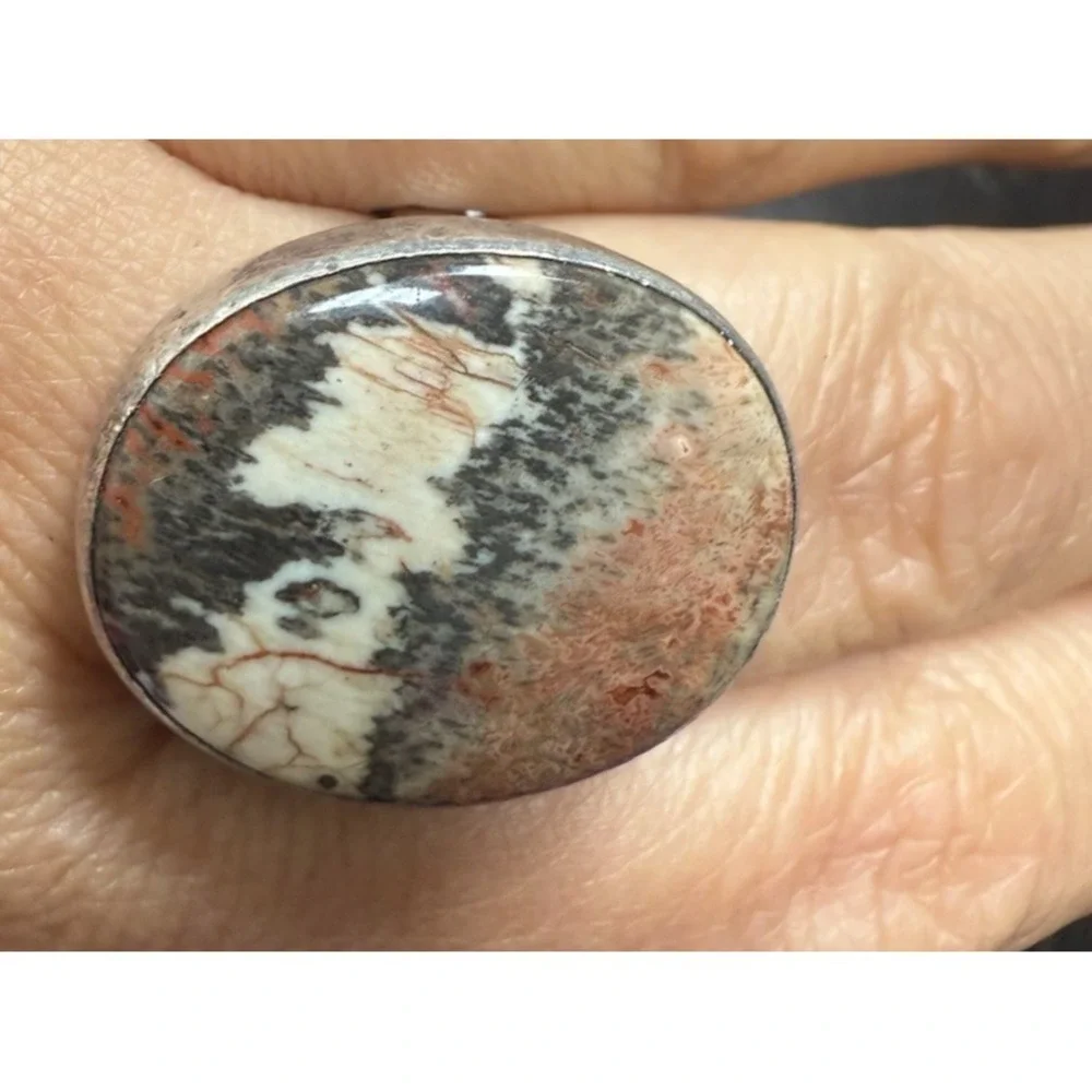 VTG Sterling Silver‎ with Agate Stone ring HandMade by Carlos Diaz Adjustable